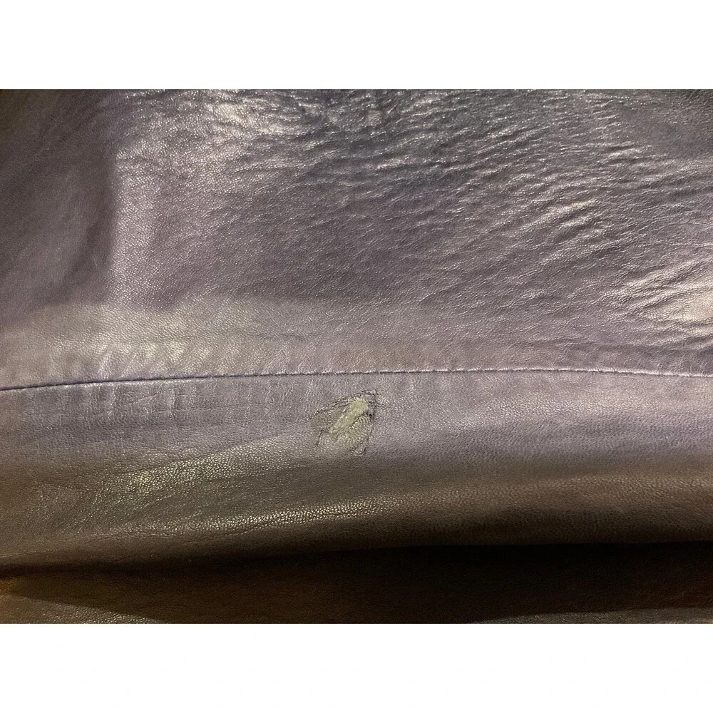 Vintage Blue Leather Pants Womens Pleated Front Side Pockets Cuffed Hem Sz Small